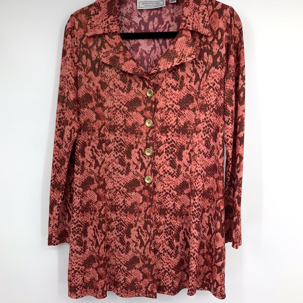 George Simonton Says Women S Tunic‎ Top Funky Snakeskin Print Oversized Slinky